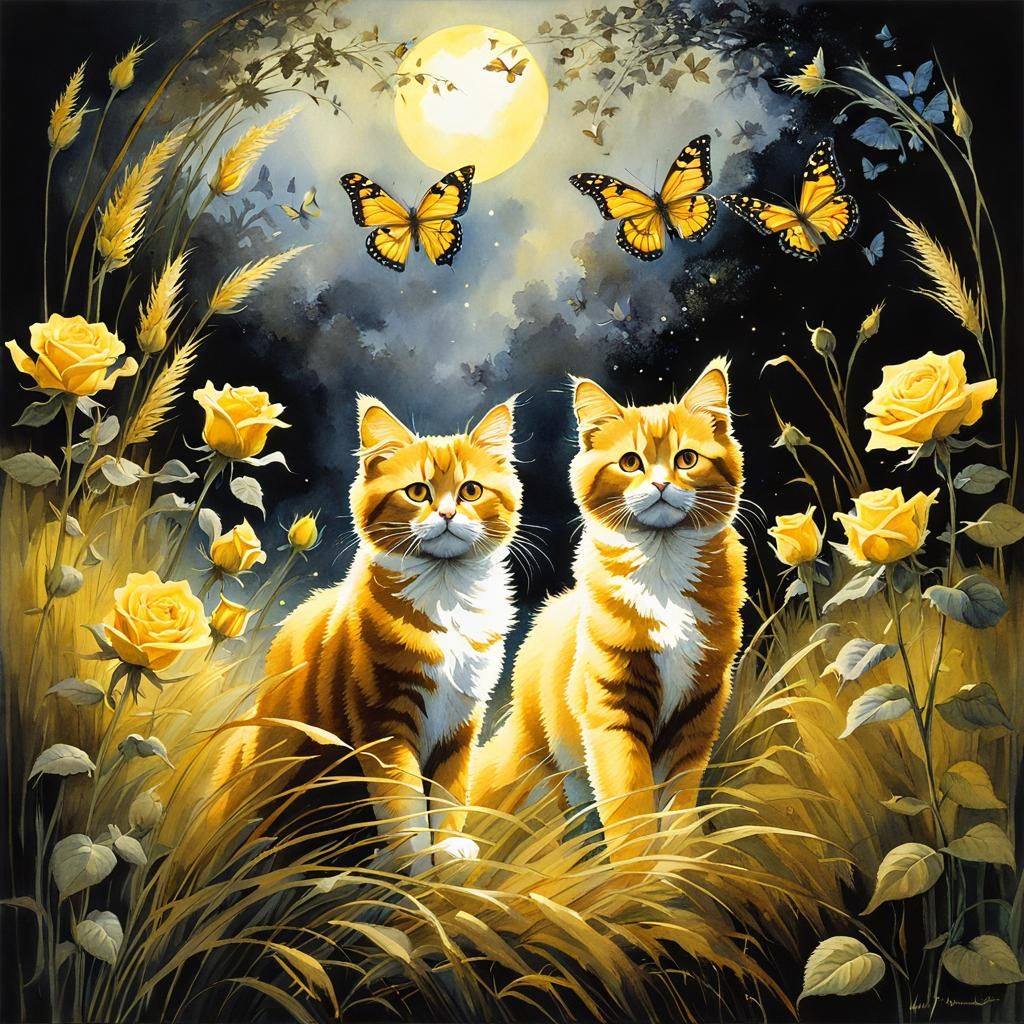 Stoic Kittens Stand GuardOver Butterflyland