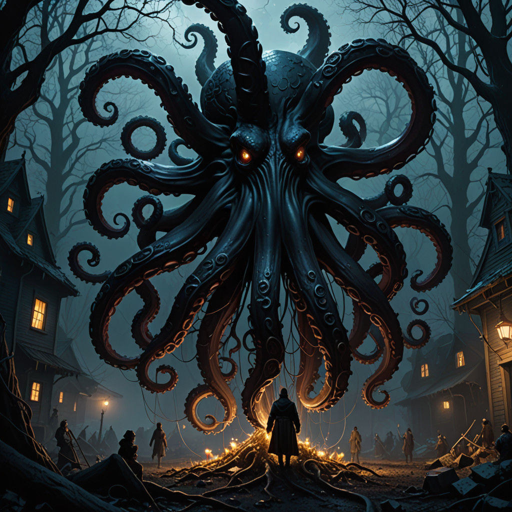 Monstrous Christmas Horror Scene in a Dark, Muted Palette