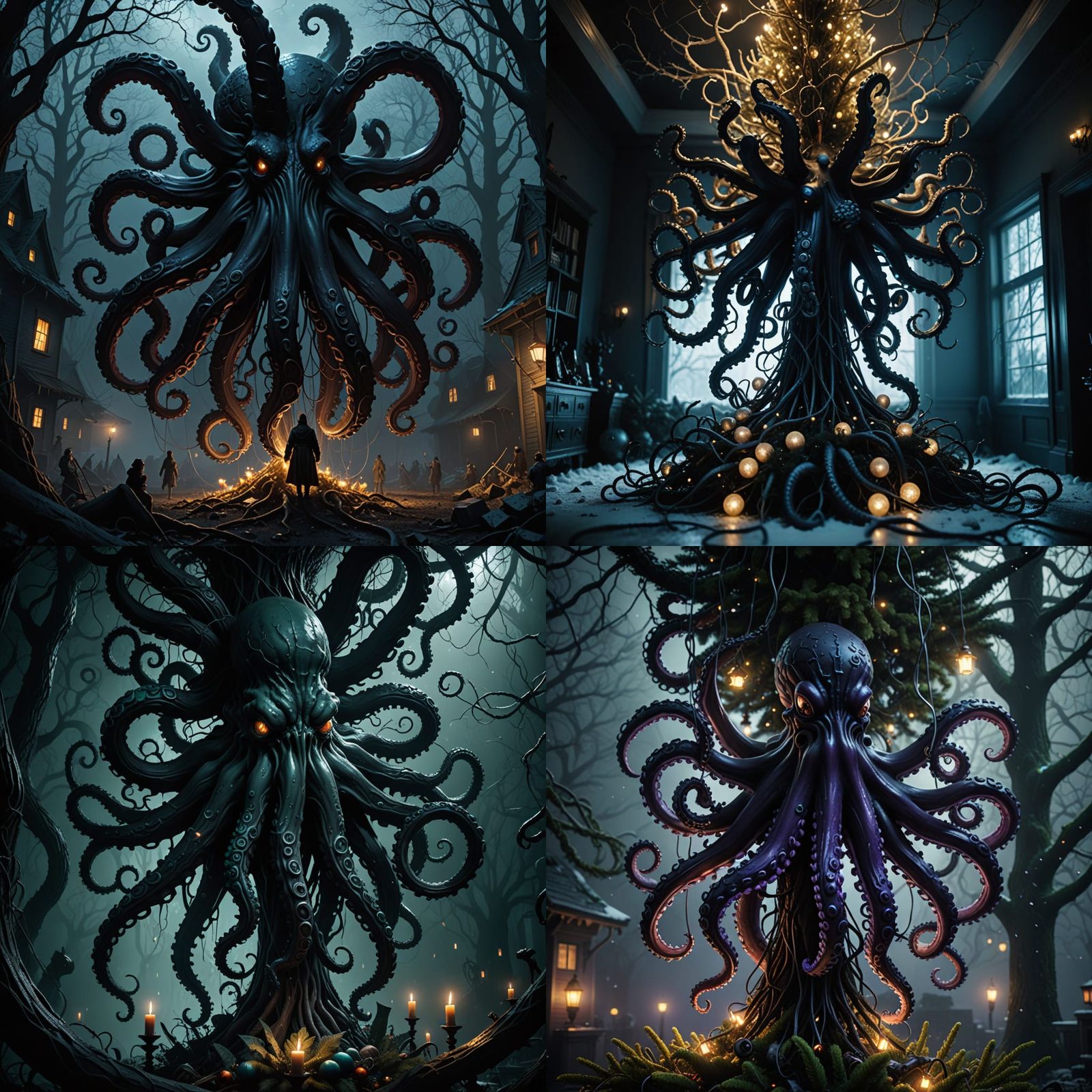 Giant Black Octopus Destroys 8K Ultra-Realistic Christmas Tr...