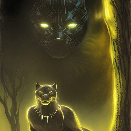 Black Panther with Glowing Eyes at Night