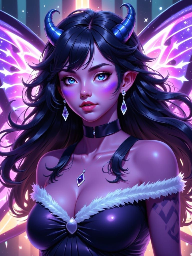 Purple Moth Demon with Lightning Wings in Hazbin Style