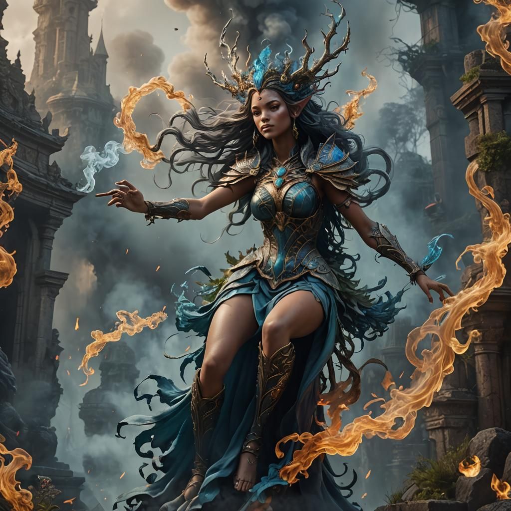 Detailed Smoke Nymph Fantasy Concept Art