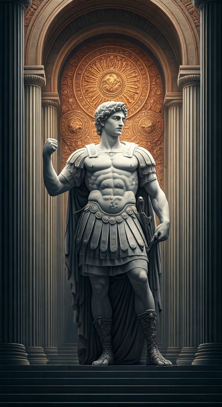 Ancient Roman Warrior in Classical Temple Setting