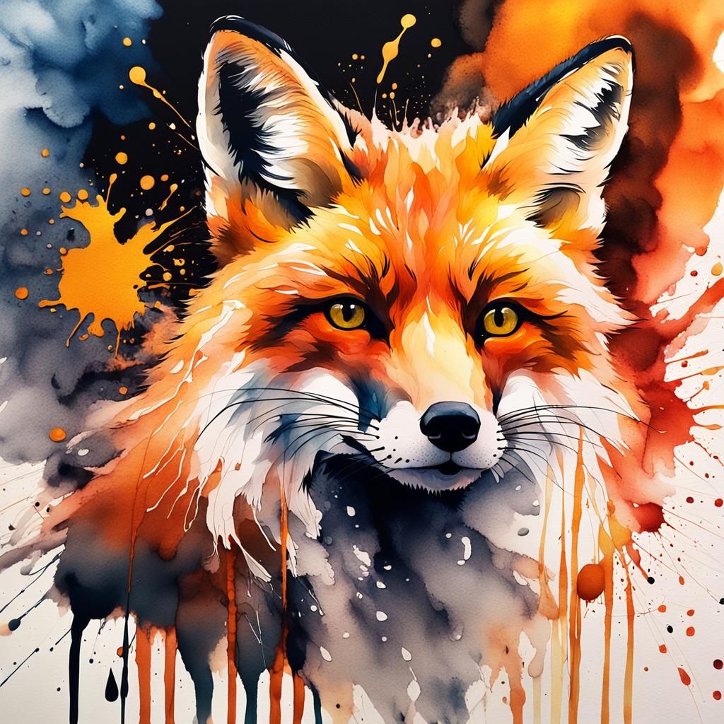 Fluffy Fox Ink Sculpture in Expressionist Style