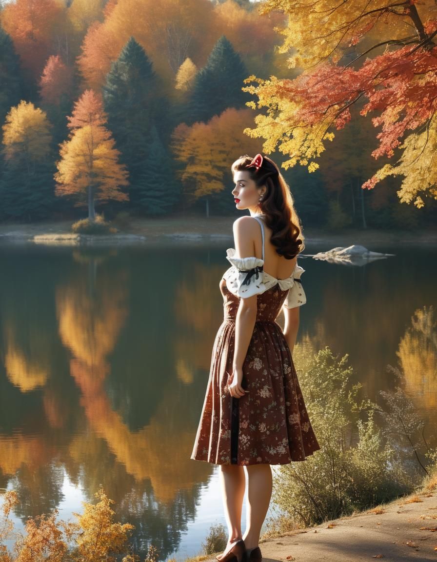 Autumn Lady by the Lake, Pin-Up Style