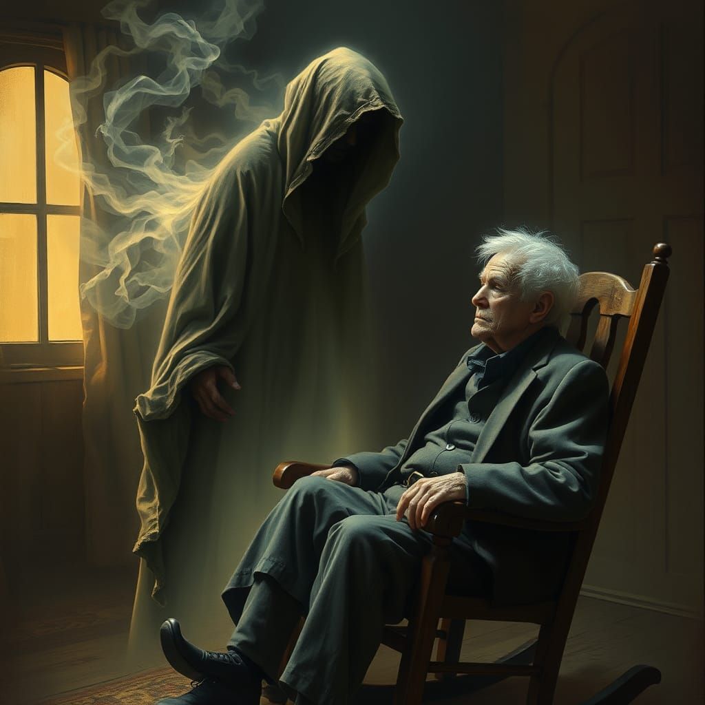 Ethereal Departure: A Ghost's Farewell in Surreal Style