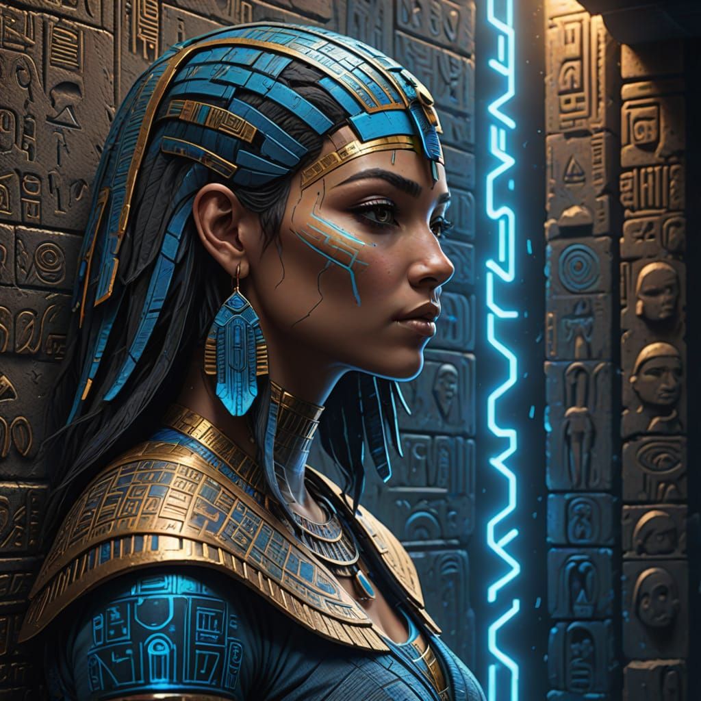 Hyperrealistic Egyptian Hieroglyphs on Stone Wall