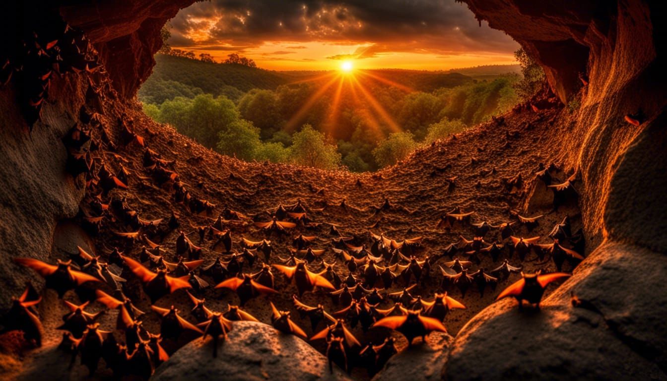 Millions of Bats Emerge at Sunset: Hyperrealistic Photo