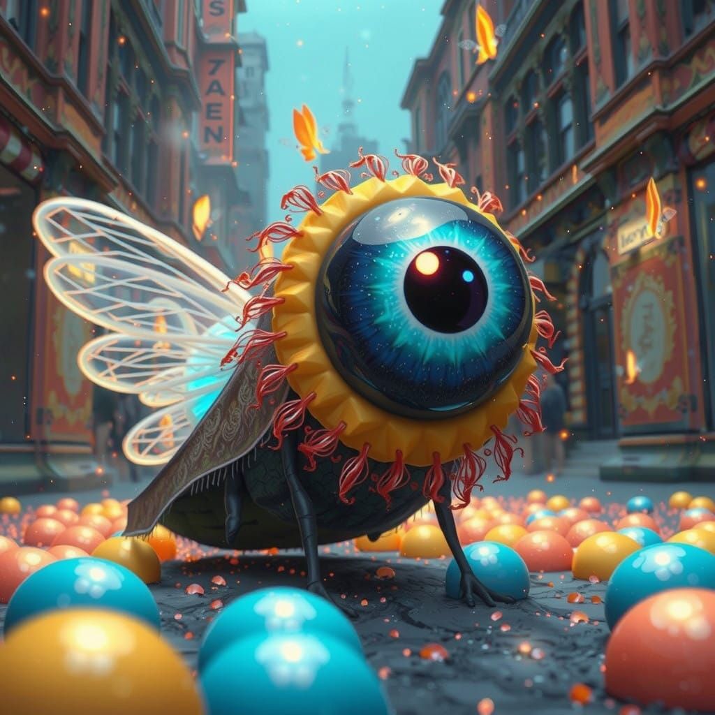 Enchanted Firefly in Whirling Vortex of Light and Shadow