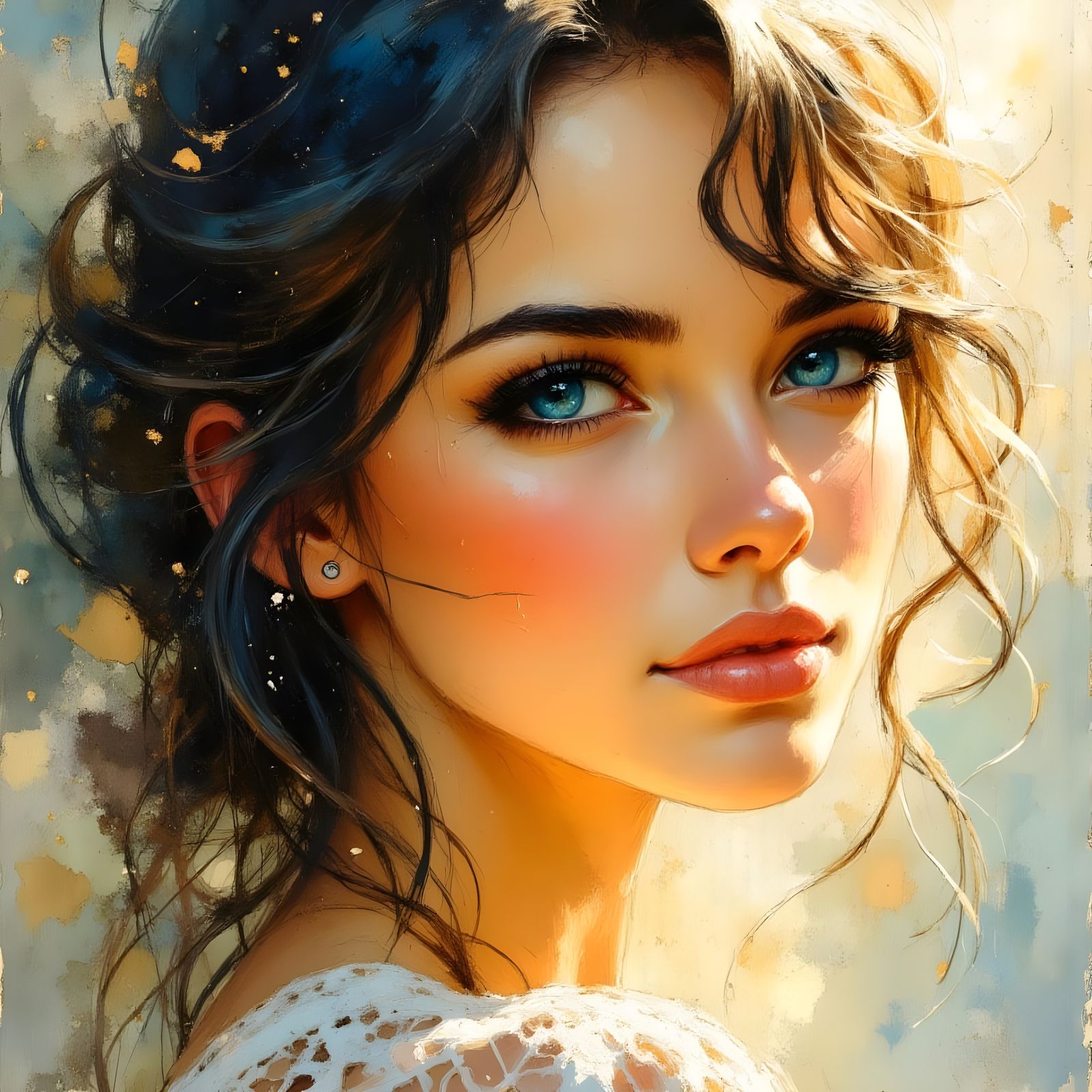 Ethereal Young Woman in Lace Dress