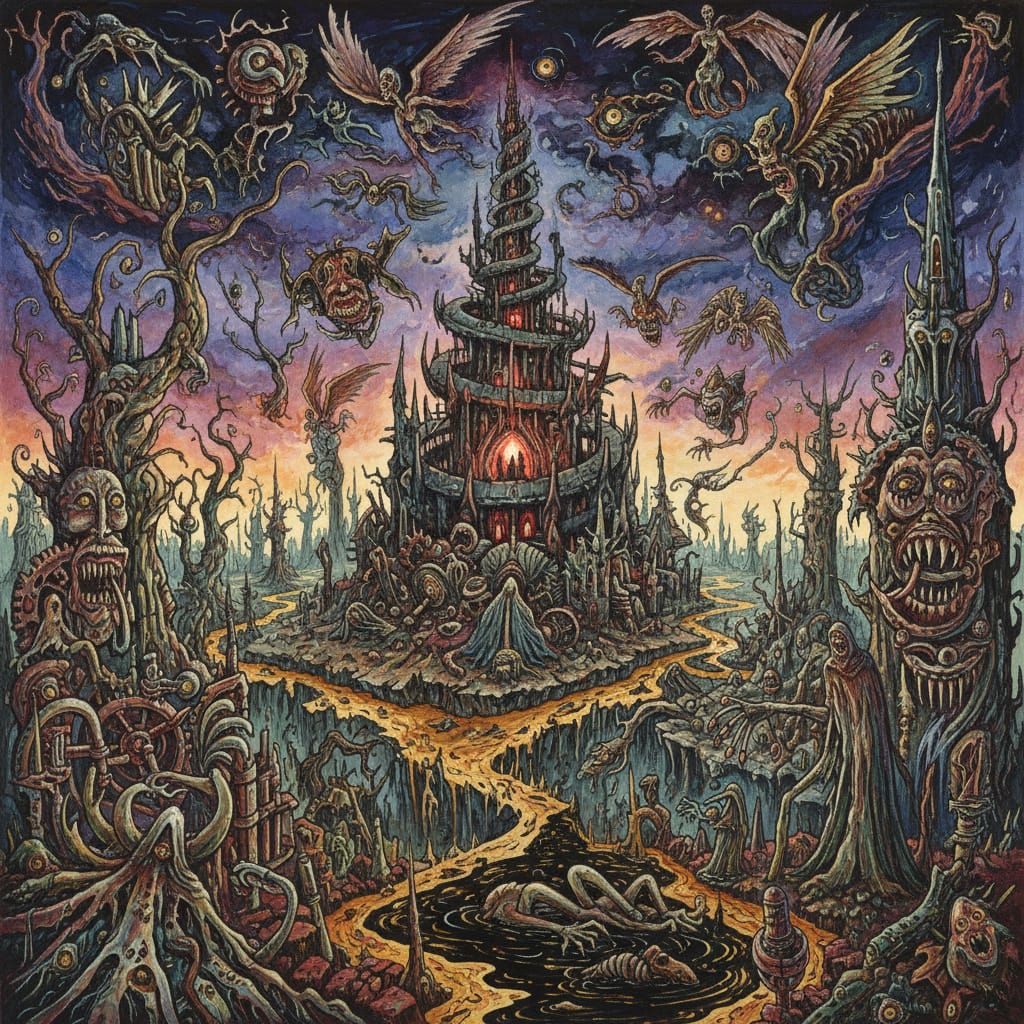 Nightmarish Landscape in Textured Gouache and Watercolor