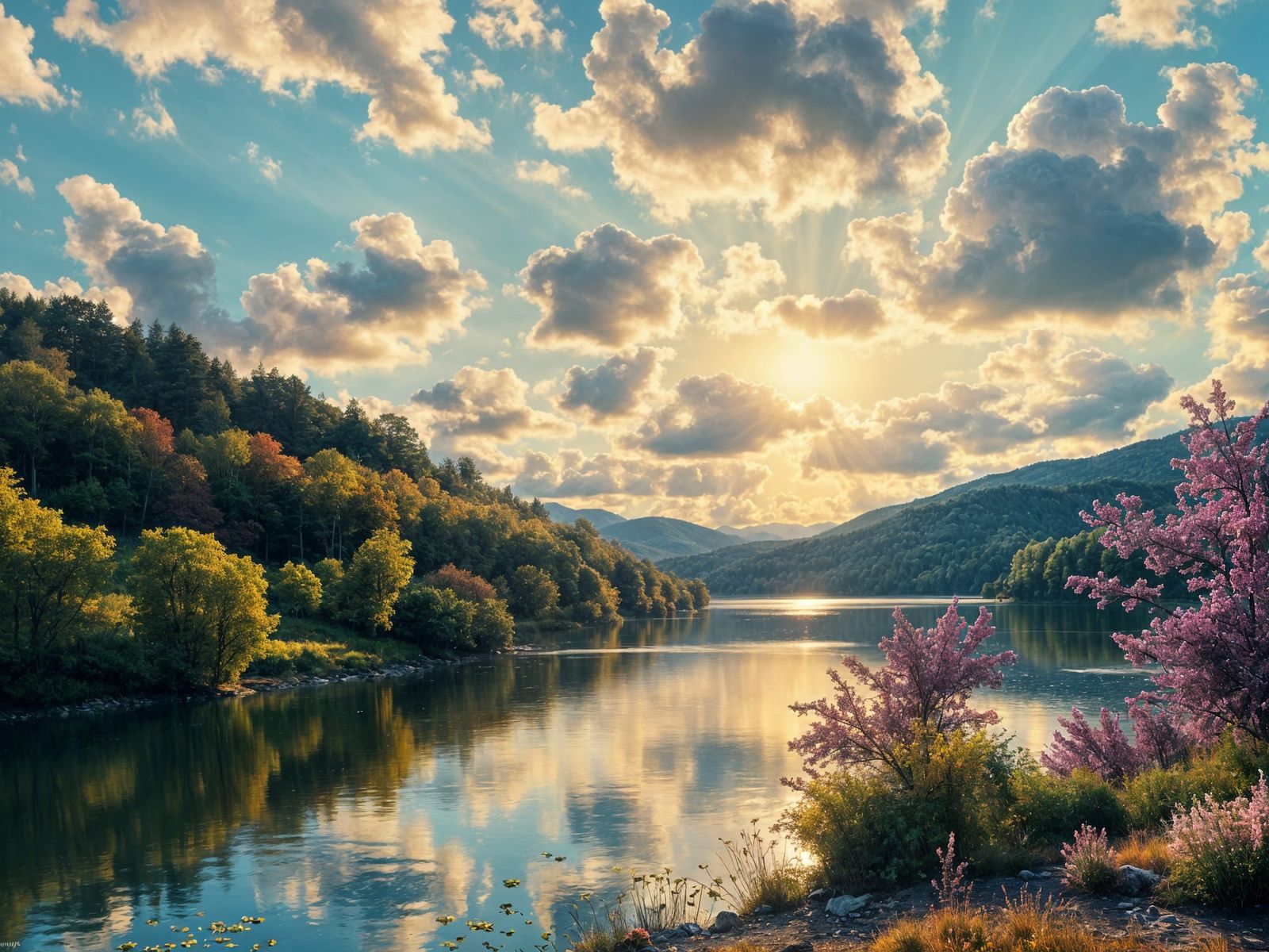 Golden Hour Spring Landscape Impasto Painting