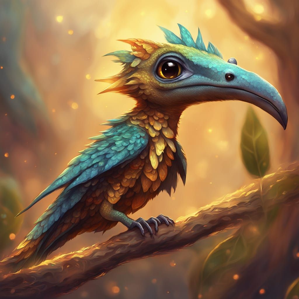 Adorable Tiny Pterosaur Perch in Whimsical Fantasy Style