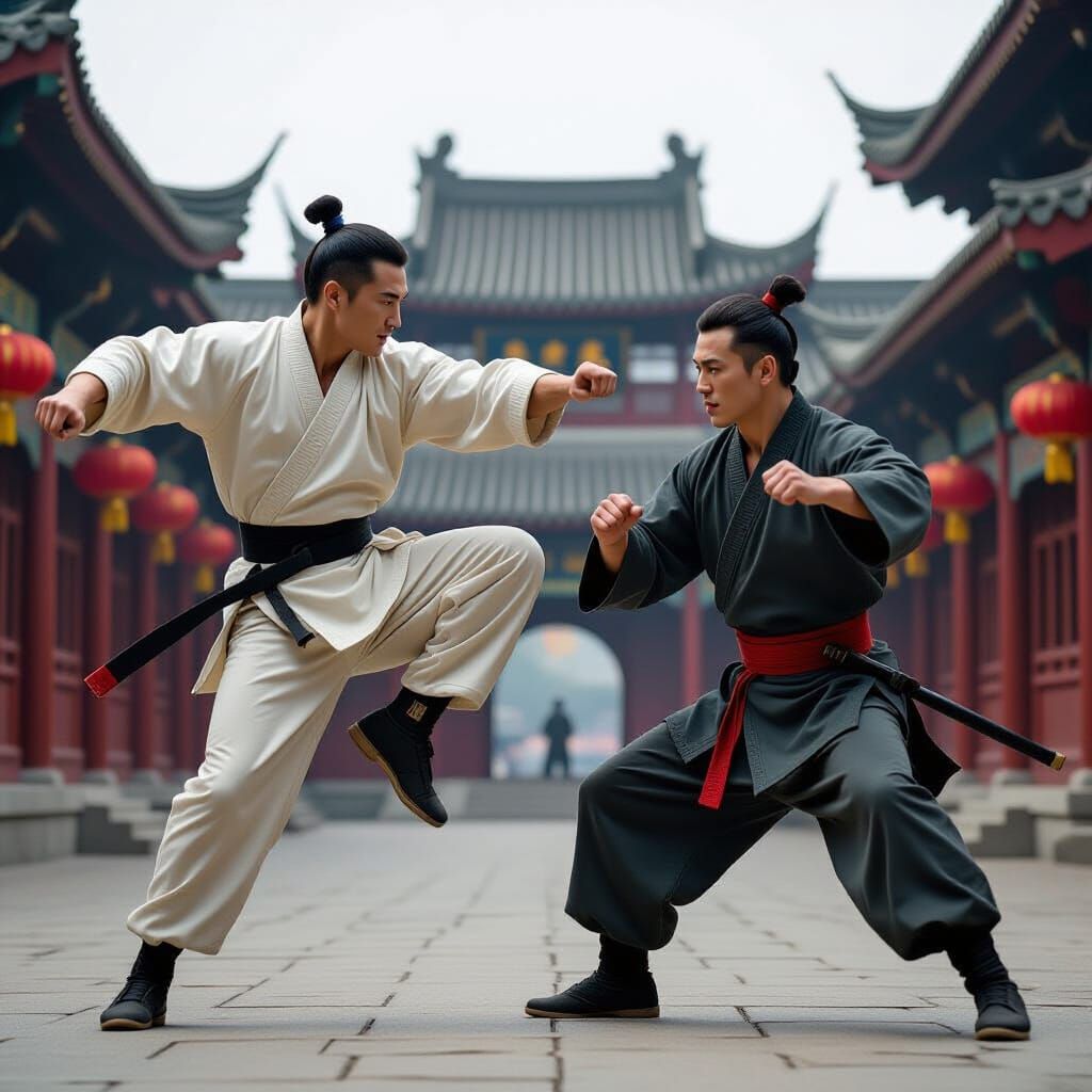 Dynamic Martial Arts Duel in 1930s Beijing