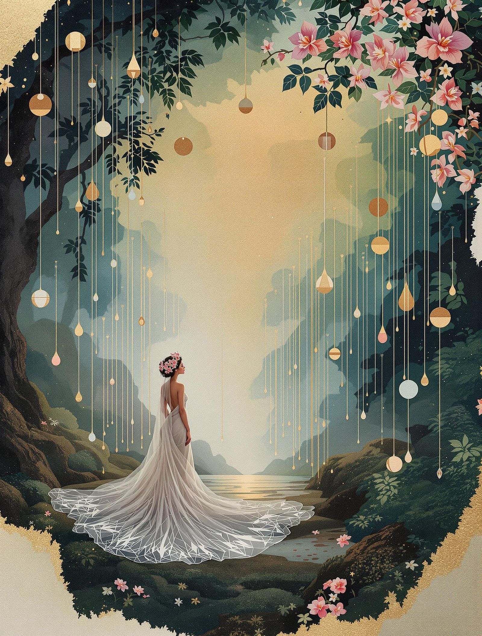 Bride in Enchanted Rainforest with Torn Tissue Collage and M...