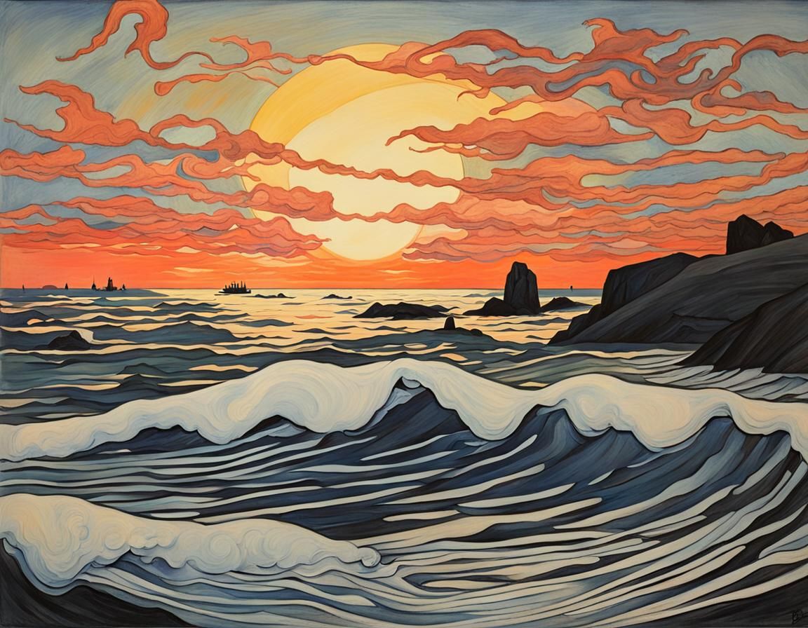 Sunset Seascape in Impressionist Surreal Style