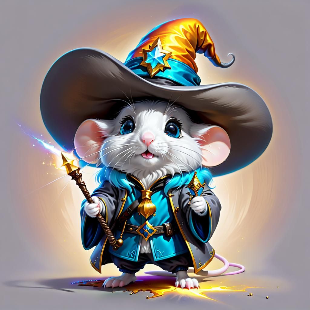 Cute Mouse Wizard with Magic Wand, Digital Art