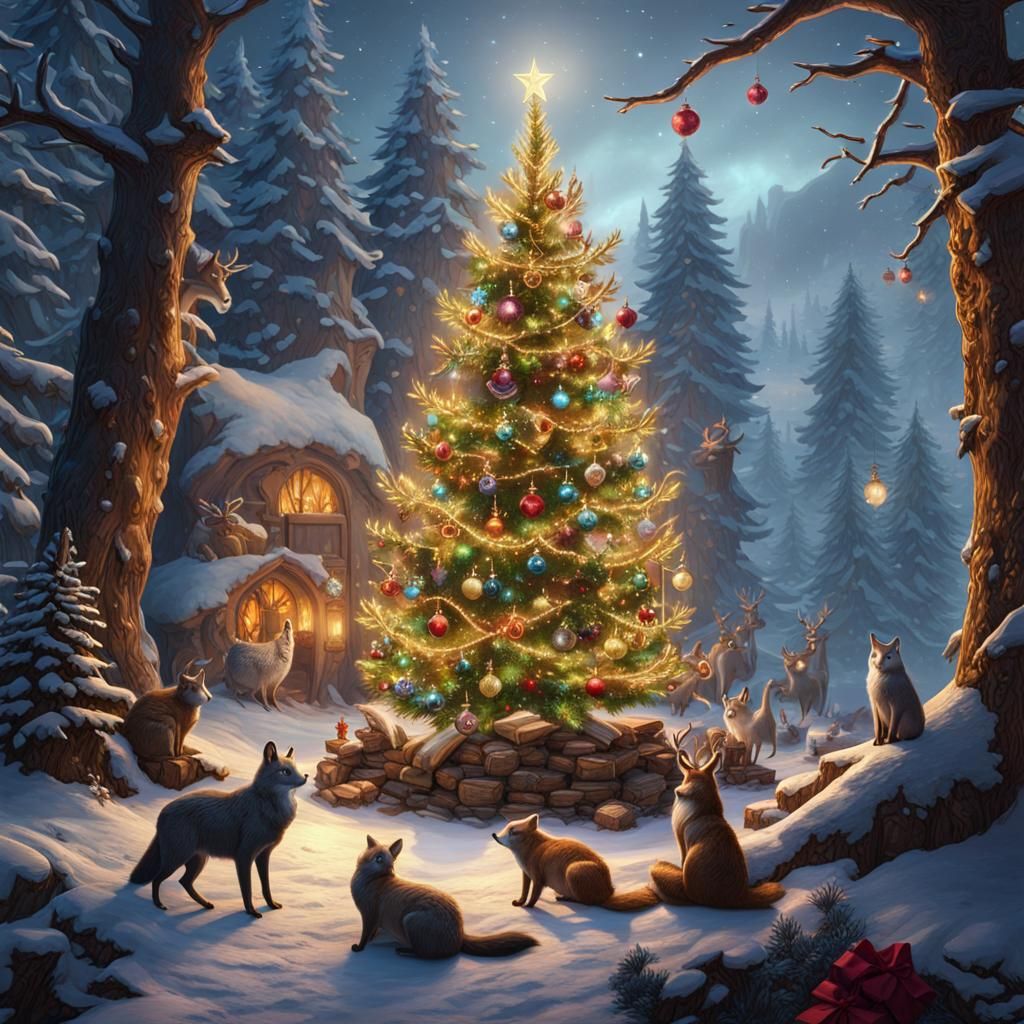 Enchanted Forest Animals Celebrate Christmas