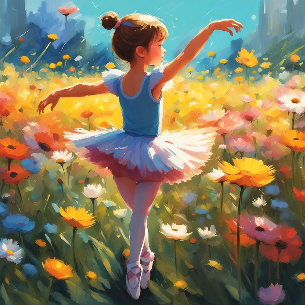Porcelain Ballerina Dances Among Flowers: Digital Acrylic Pa...