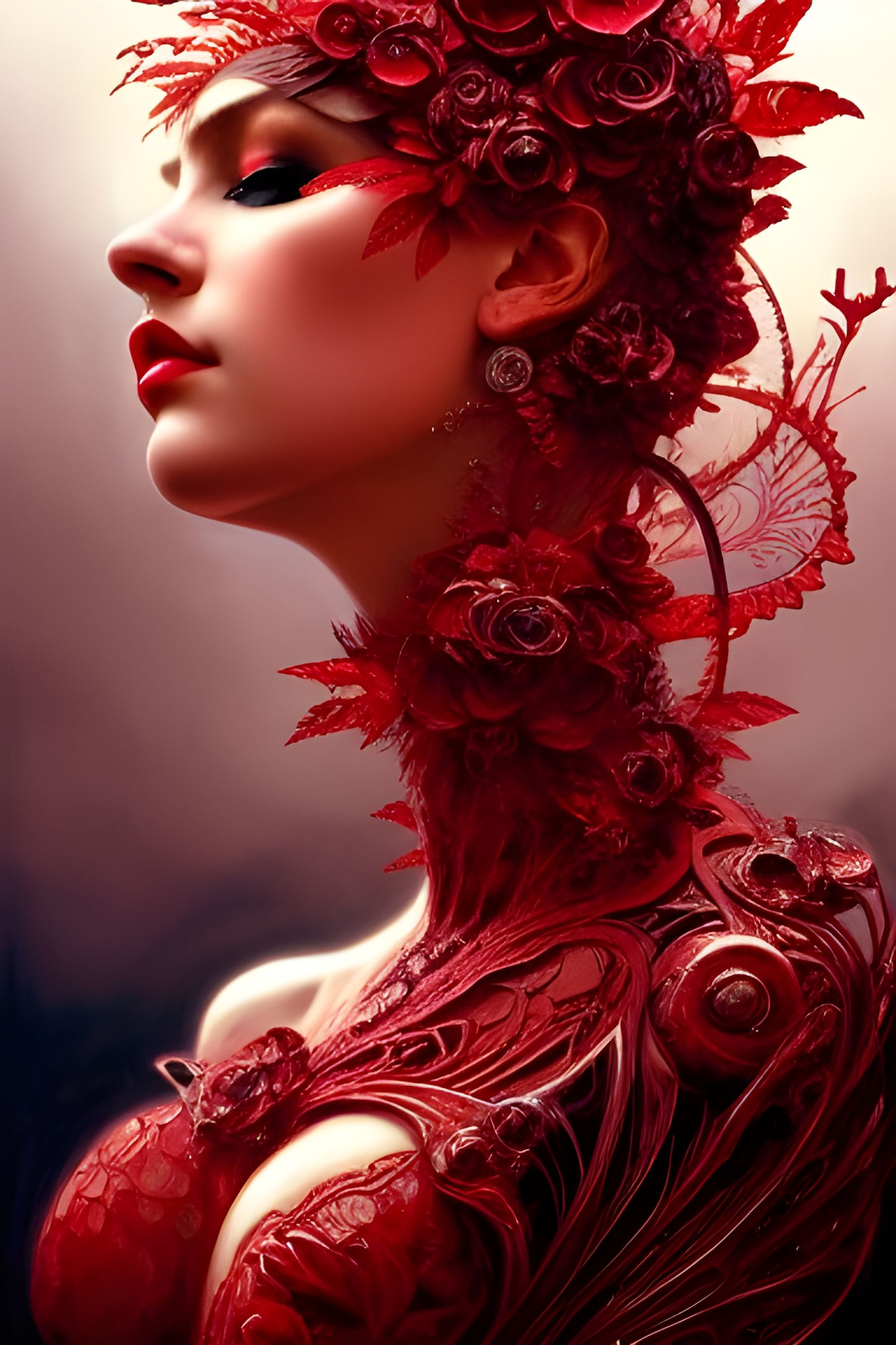 Crimson Dress made of Flowers - prints and more available