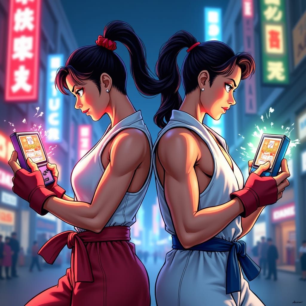 Street Fighter Duo Play GBA in Neon City