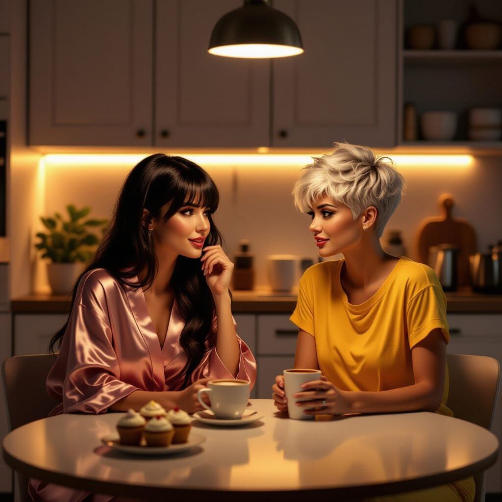 Morning Cocoa with a Friend in a Cozy Kitchen