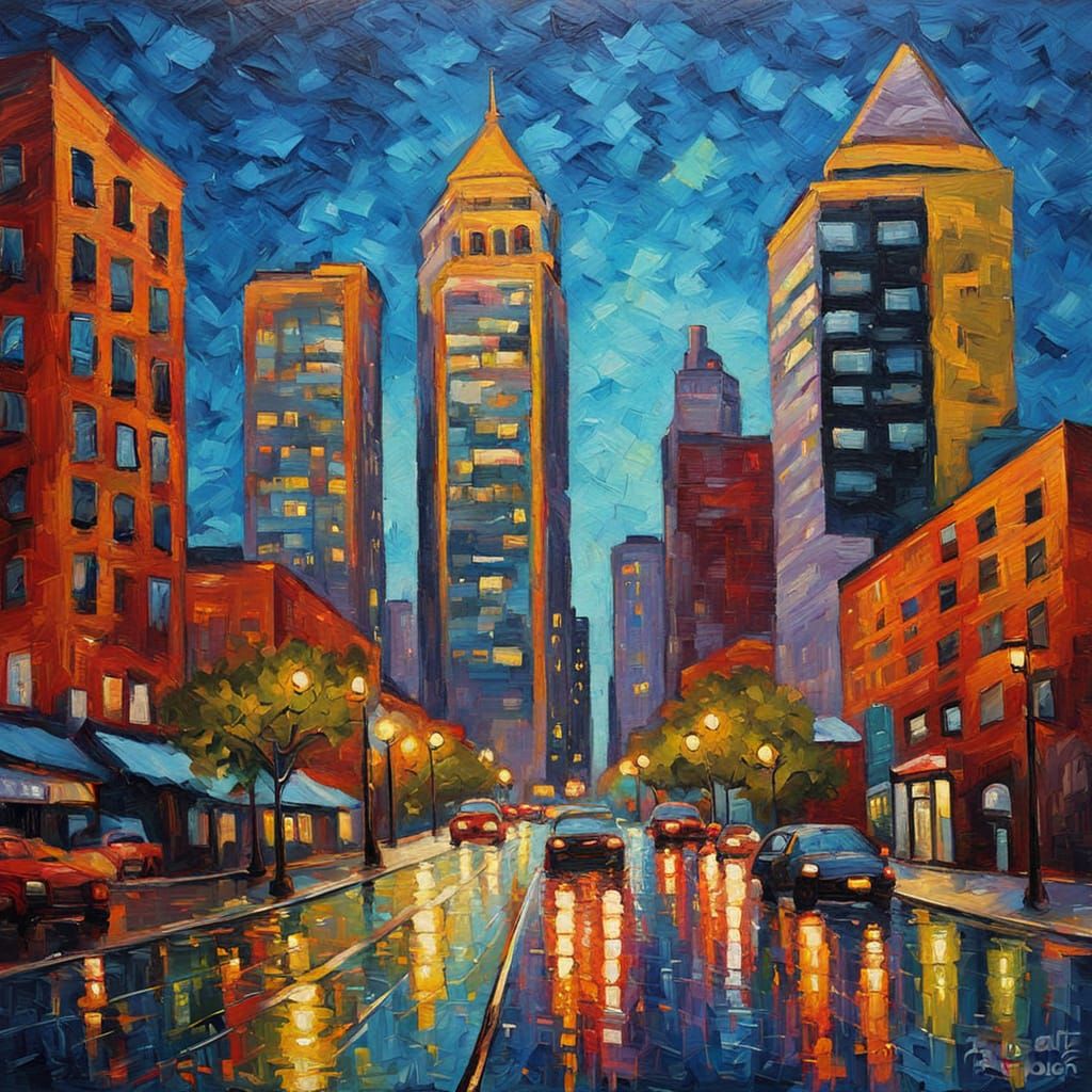 Neo-Impressionist Oil Painting of Atlanta Cityscape