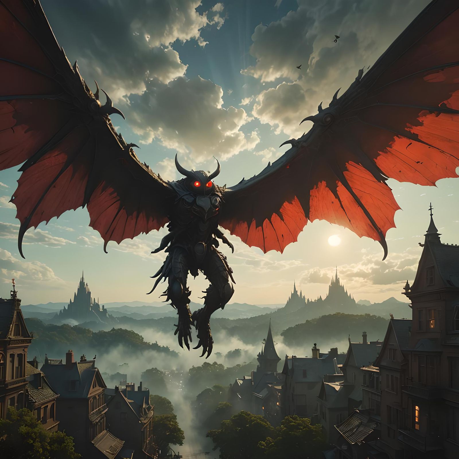 Mothman in Flight: Detailed Matte Painting