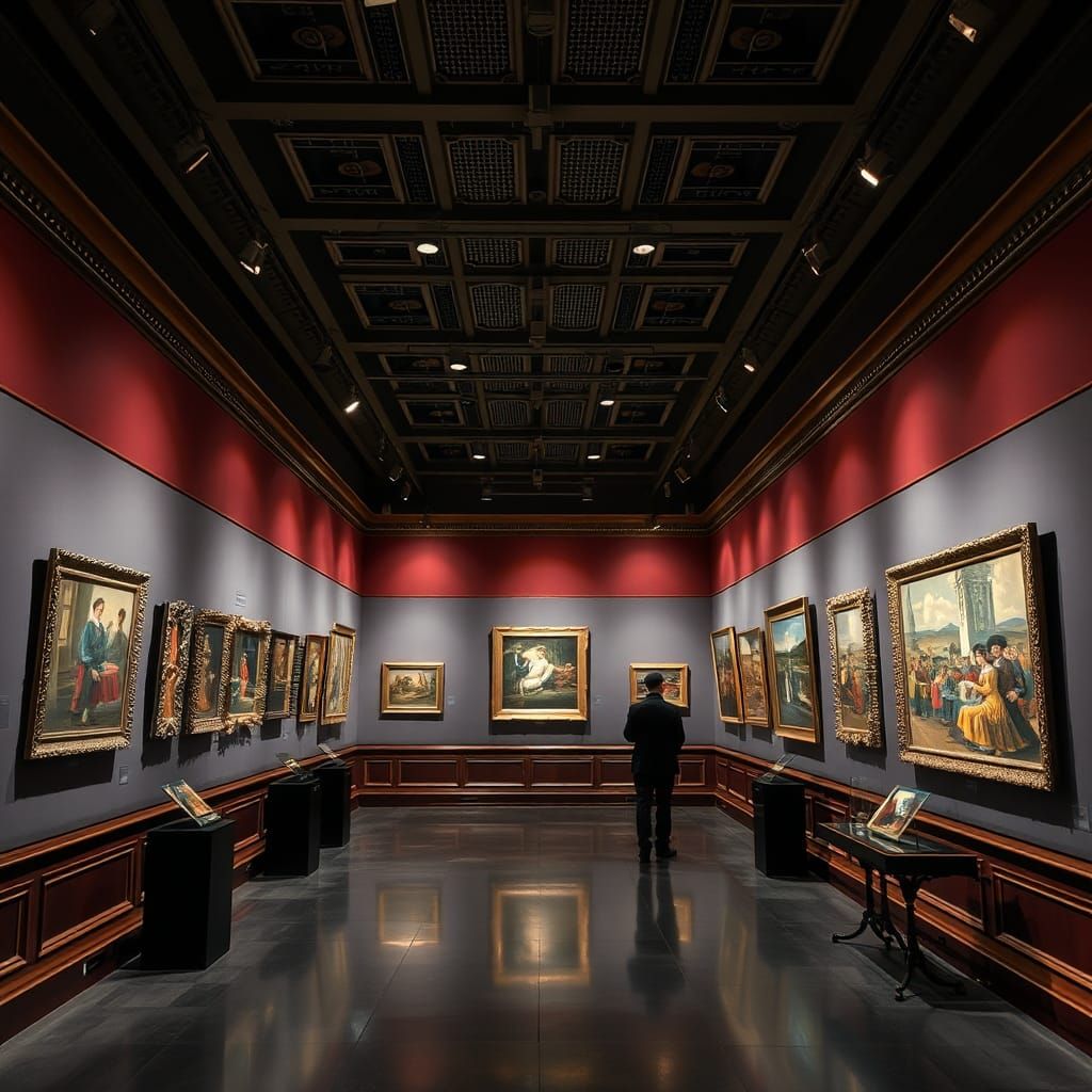 Modern Painting Exhibition Hall at Evening