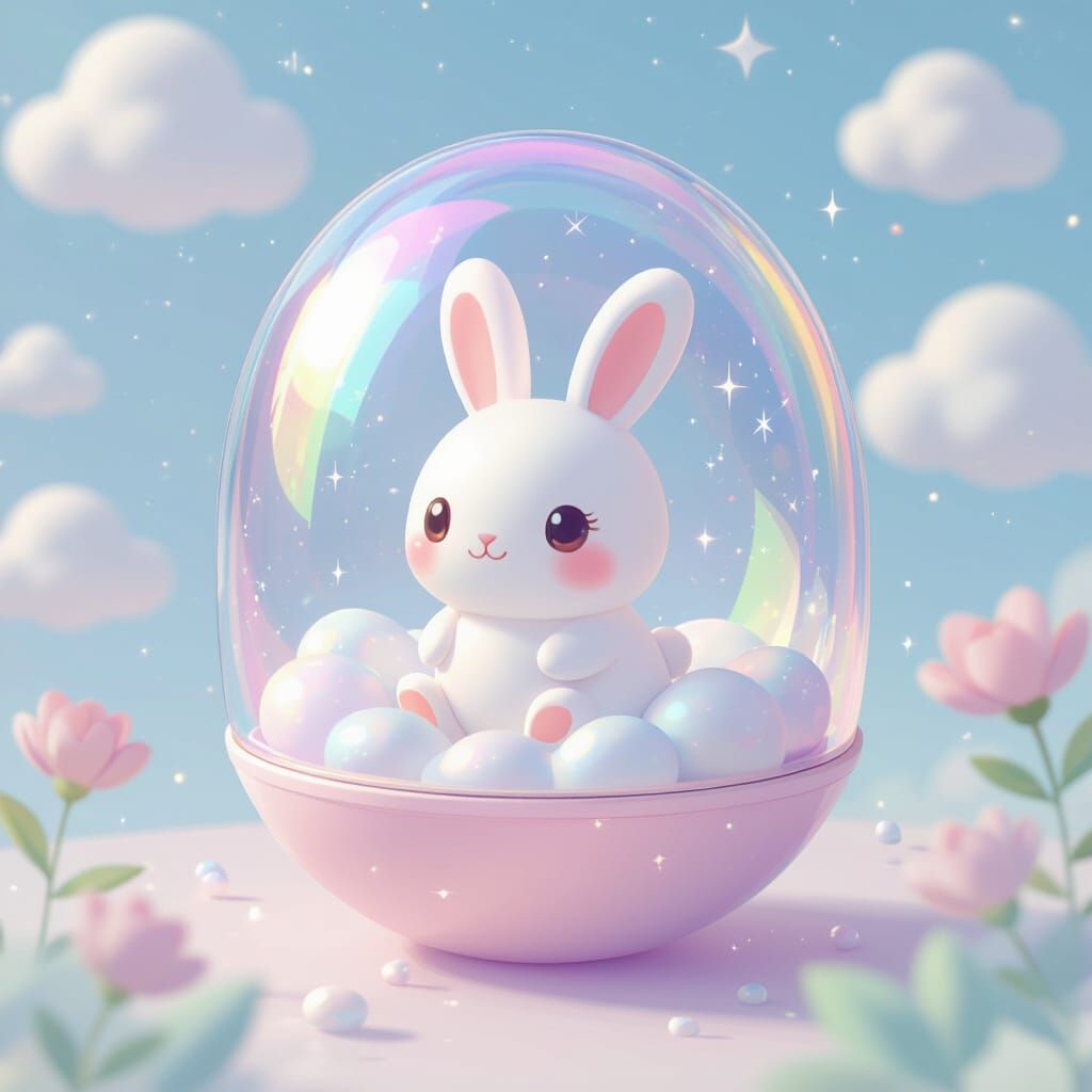 Pastel Gashapon Capsule with Miniature Cloud Bunny