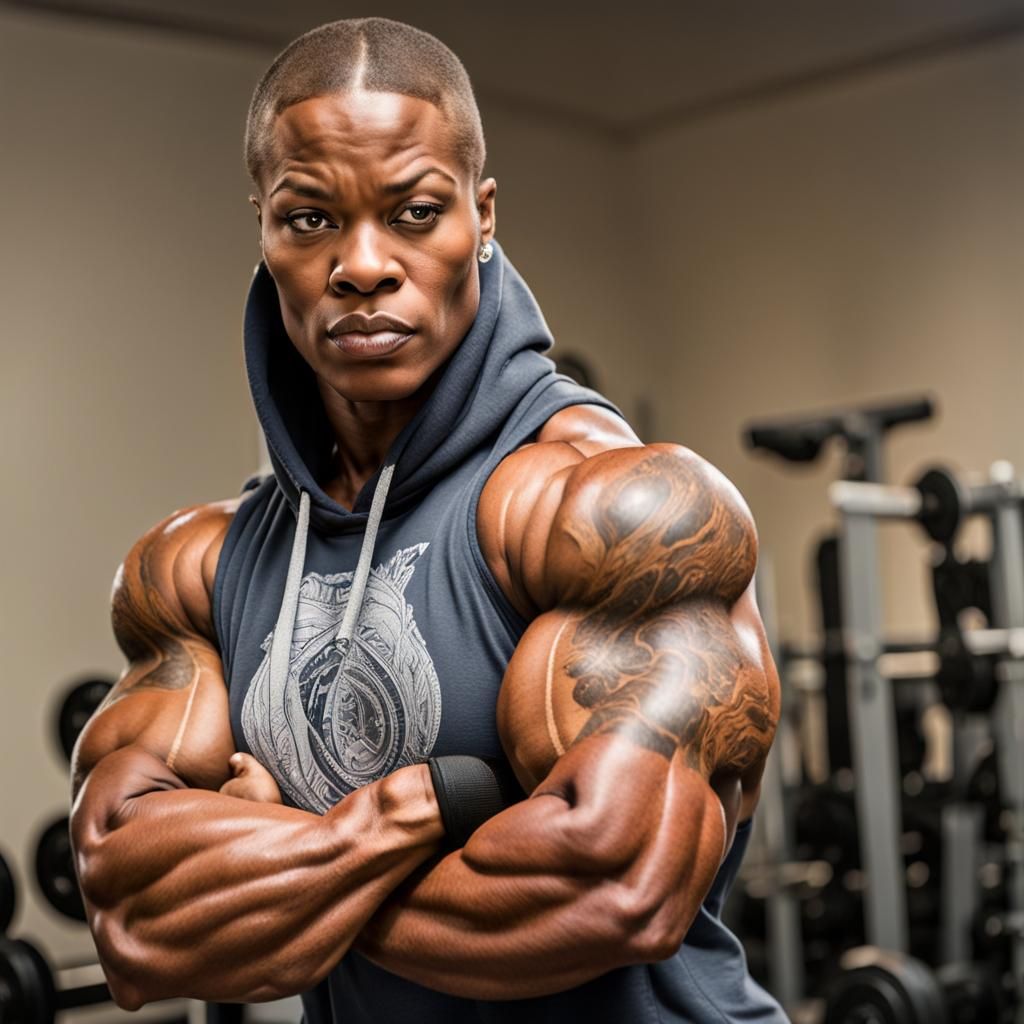 Powerful Boxer Flexing Biceps Portrait