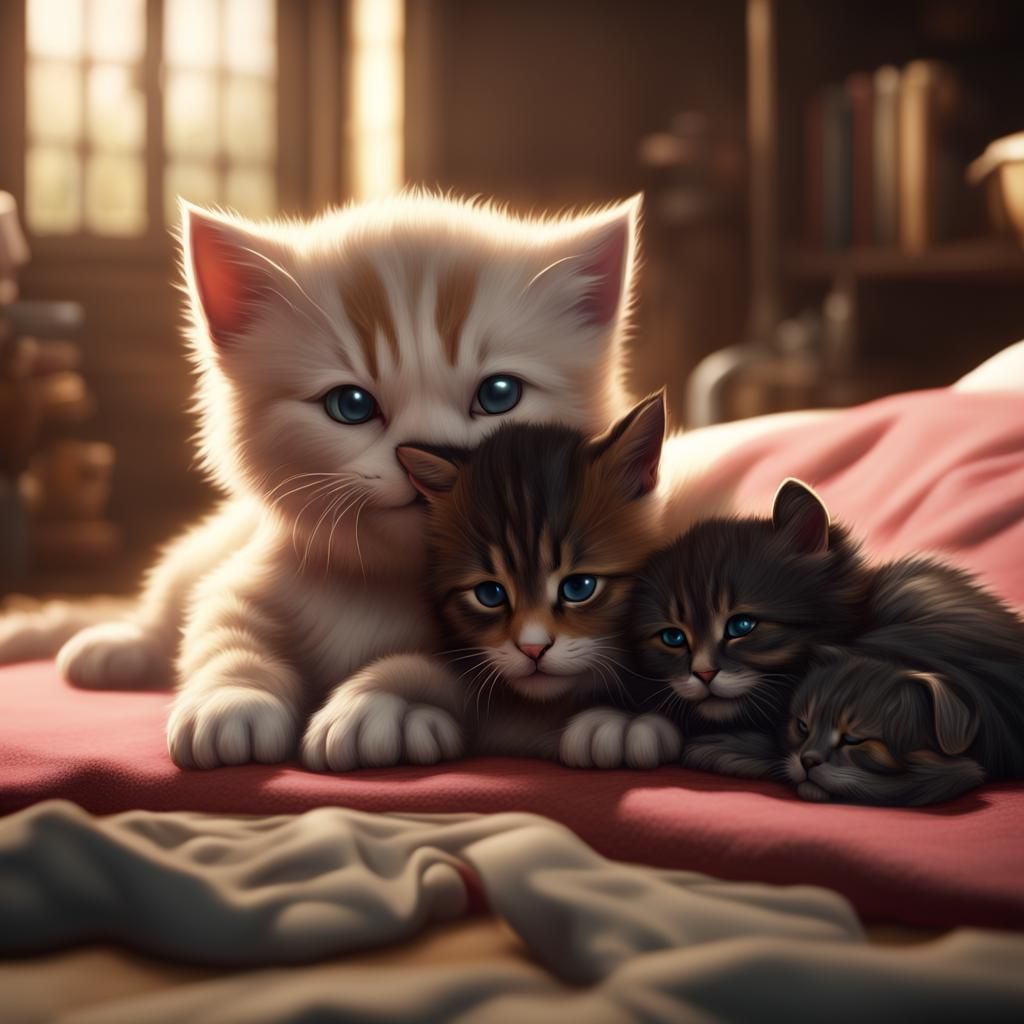 Baby Cat and Puppy Sleepover: Fantasy Concept Art