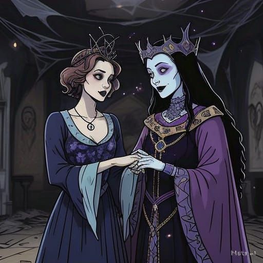 Sorceress and Queen Dance in a Decrepit Ballroom with Retro ...