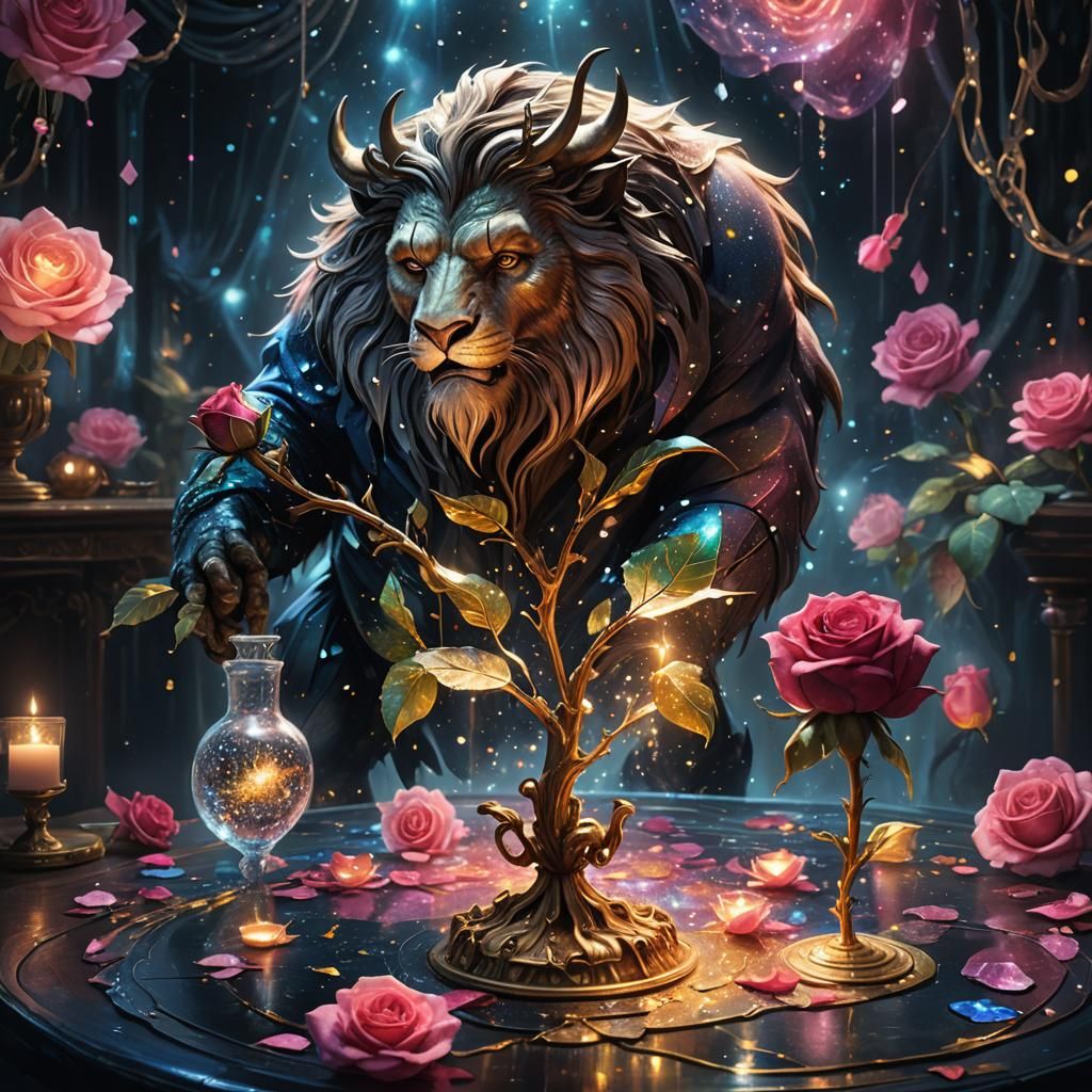 Astral Beast and Rose Illustration by Amaringo