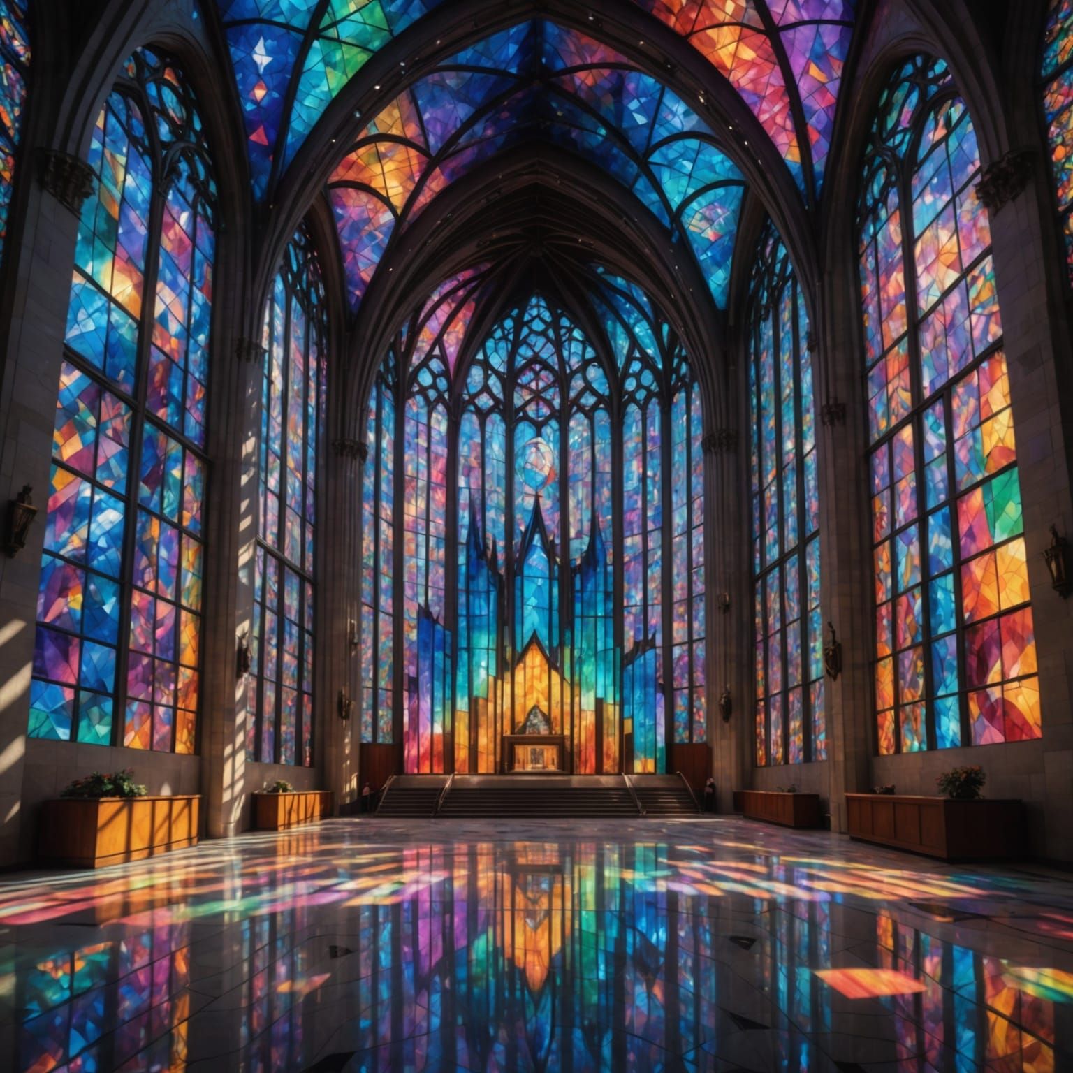 Crystal Cathedral at Twilight with Rainbow Prisms