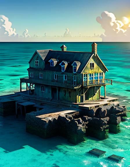 Isolated House on Island in Edward Hopper Style