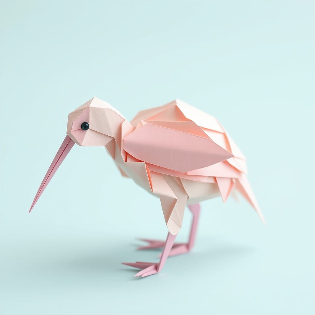 Delicate Origami Kiwi Bird in Minimalist Style