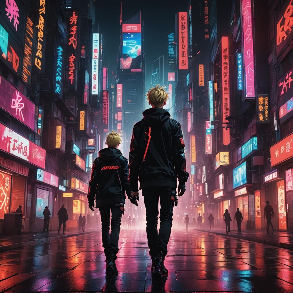 Cyberpunk Cityscape: Anime-Style Neon Street Scene