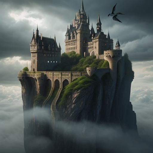 Dramatic Castle in the Clouds Digital Painting