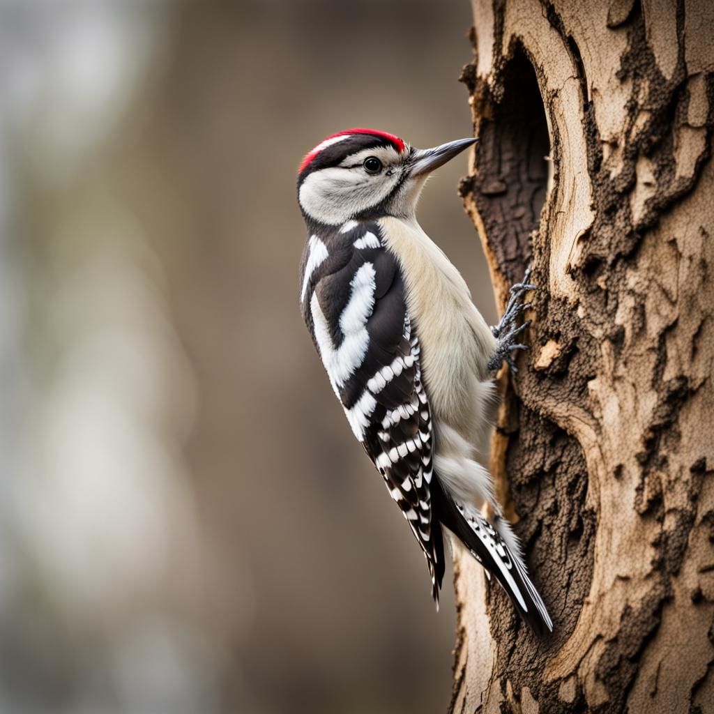 Woodpecker Perched on Oak Tree Through Binoculars