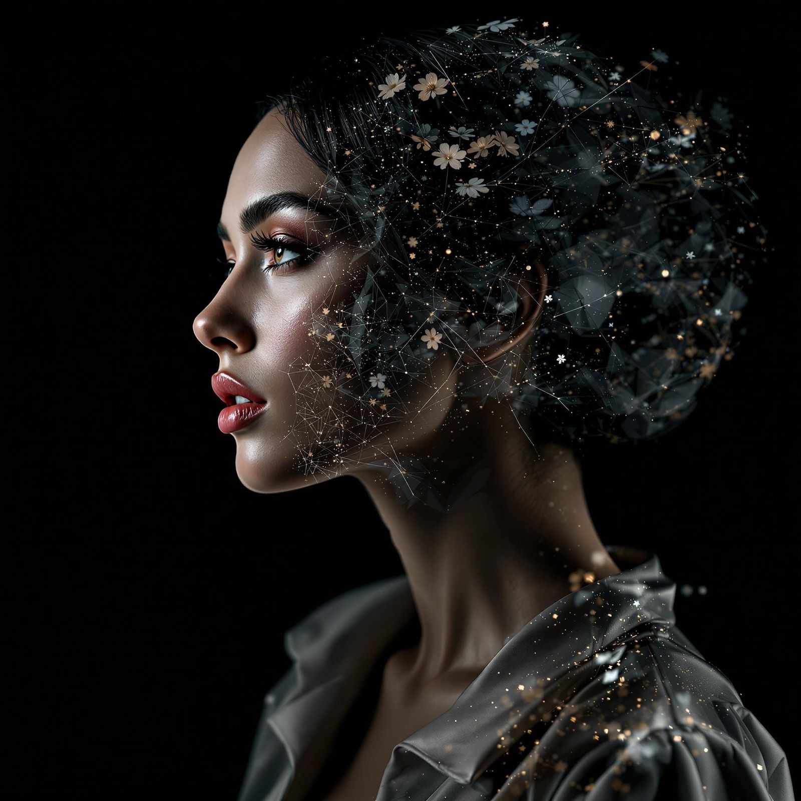 Dreamy Double Exposure Portrait in High-Contrast Style