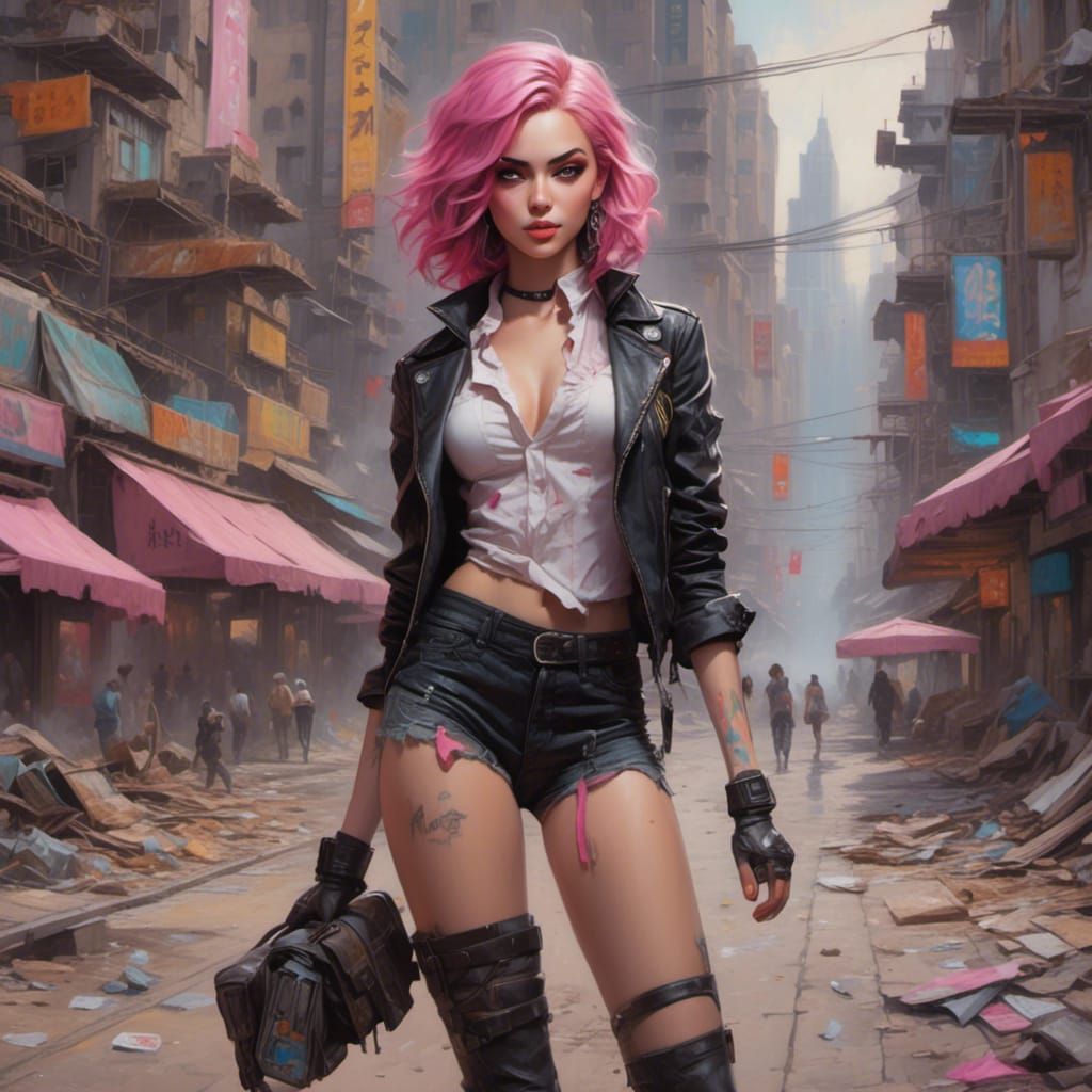 Alluring Yandere in Dystopian Cityscape