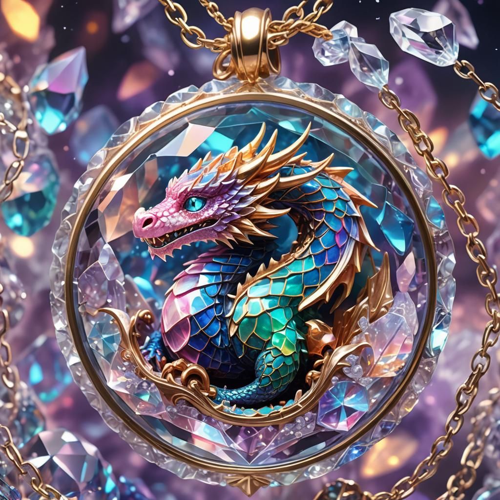 Dragon in Crystal Pendant: Vibrant 3D Anime Art
