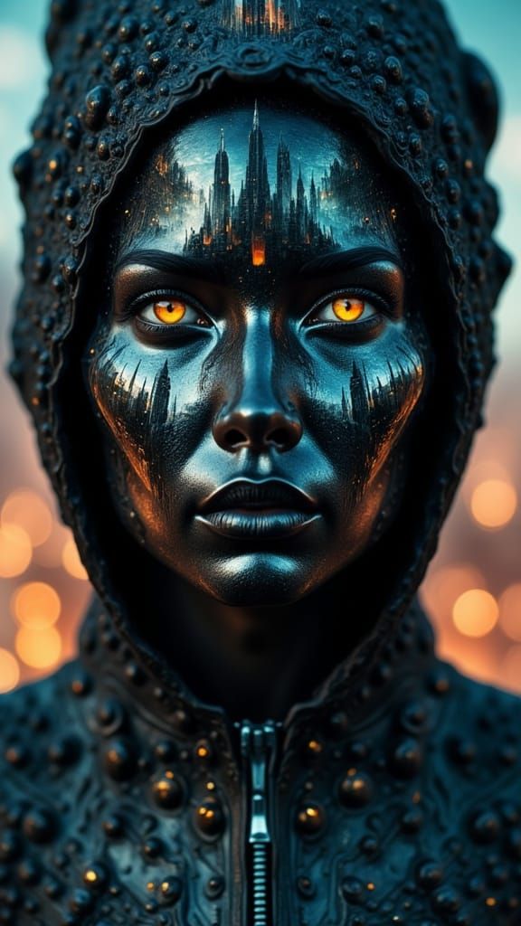 Futuristic Woman with Metallic Makeup Portrait