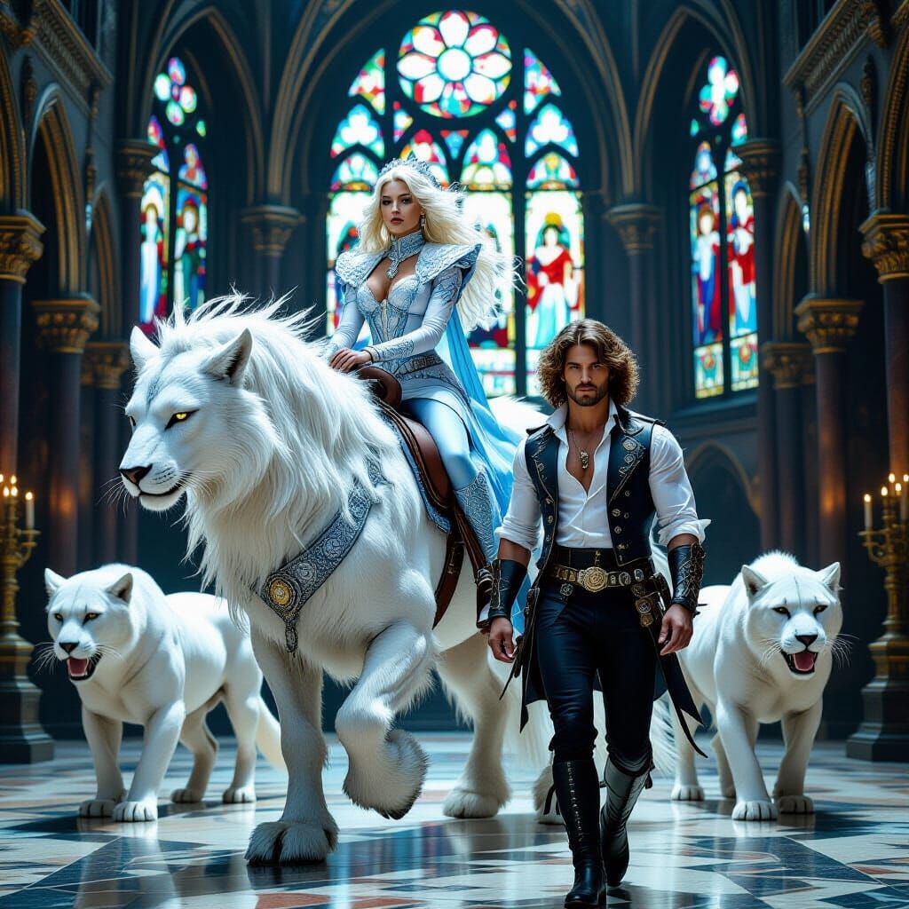 Cathedral Carnival: Woman Rides Mythical Creature in Gothic ...