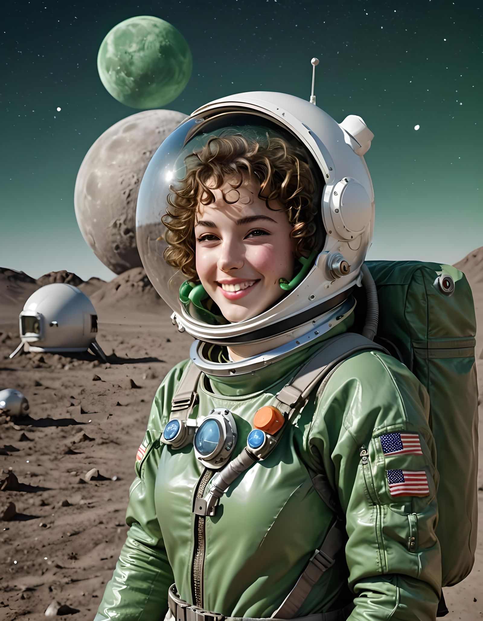 Astronaut on the Moon in Green Spacesuit, Photorealistic