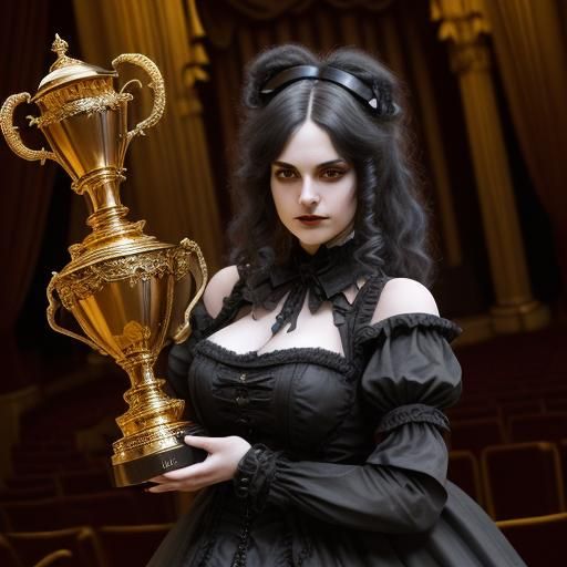Gothic Alice with Golden Urn in Steampunk Theater