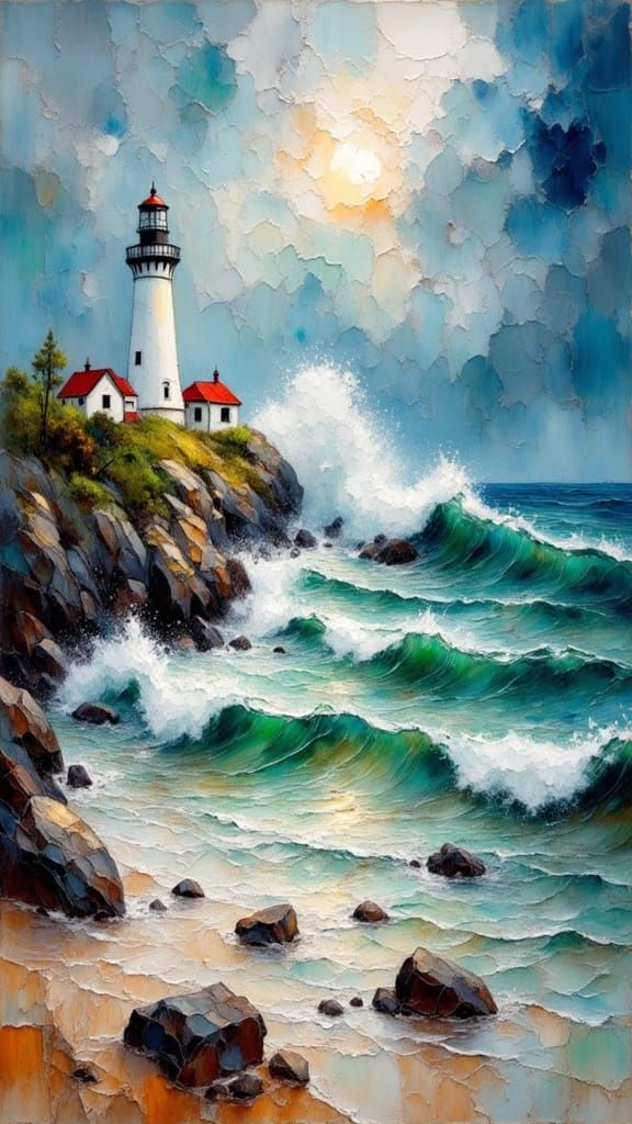 Impressionist Stormscape with Lighthouse
