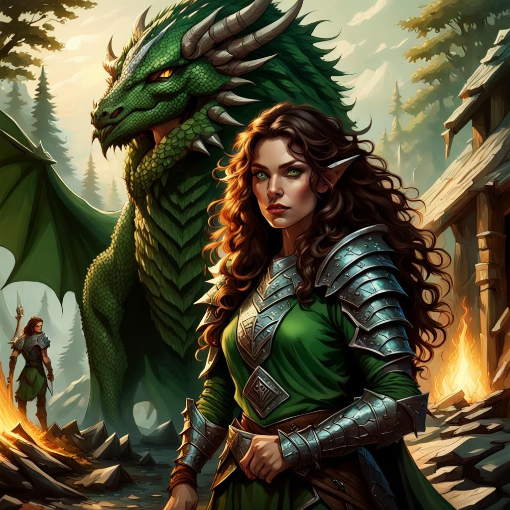 Half-Elf Druid and Dragonborn Fighter: Dark Fantasy Art