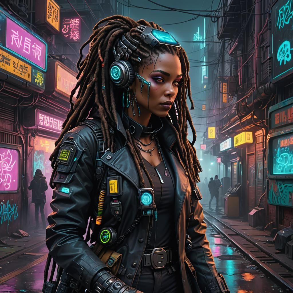 Cyberpunk Detective in Neon Cityscape